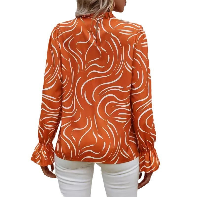 Women's Water Ripple Printed Long-sleeved Top