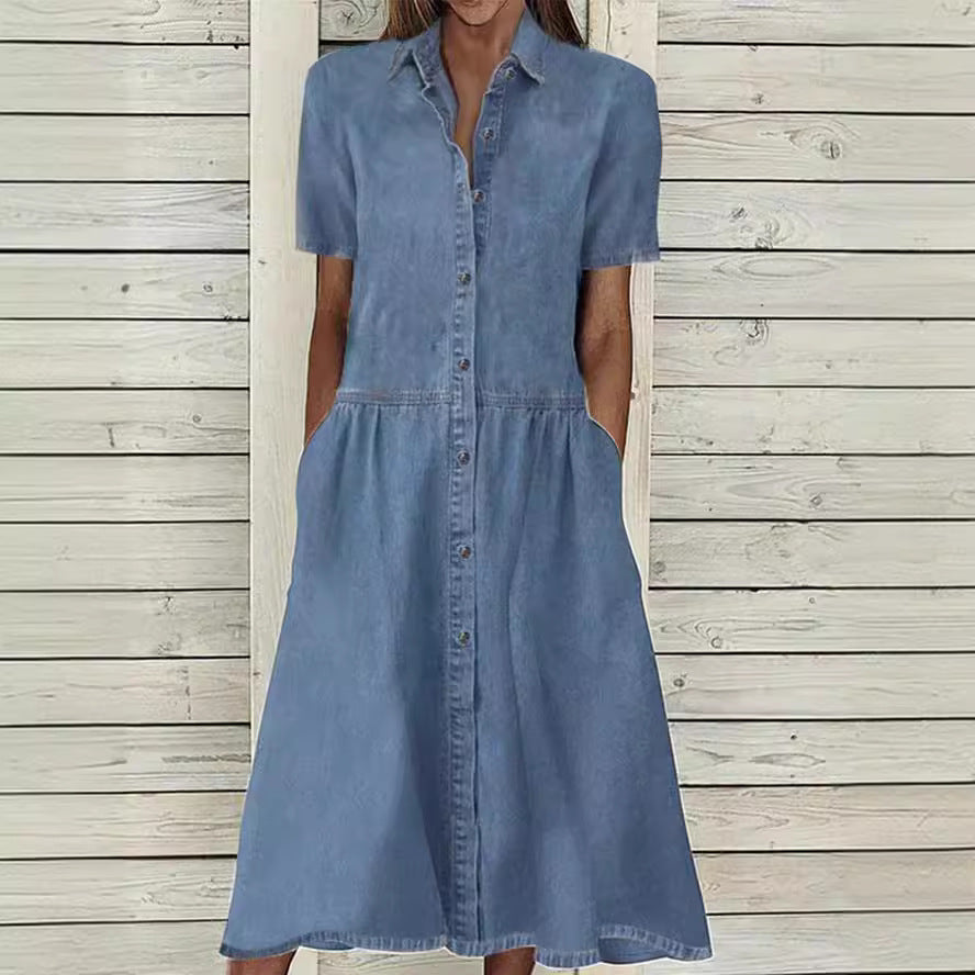 Women's European And American Lapel Casual Denim Dress