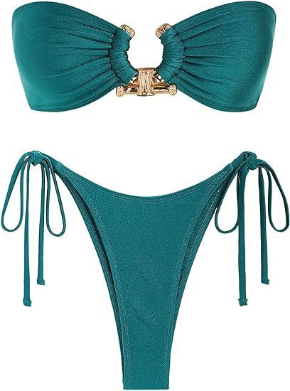 Tube Top Bikini Metal Buckle Swimsuit Women