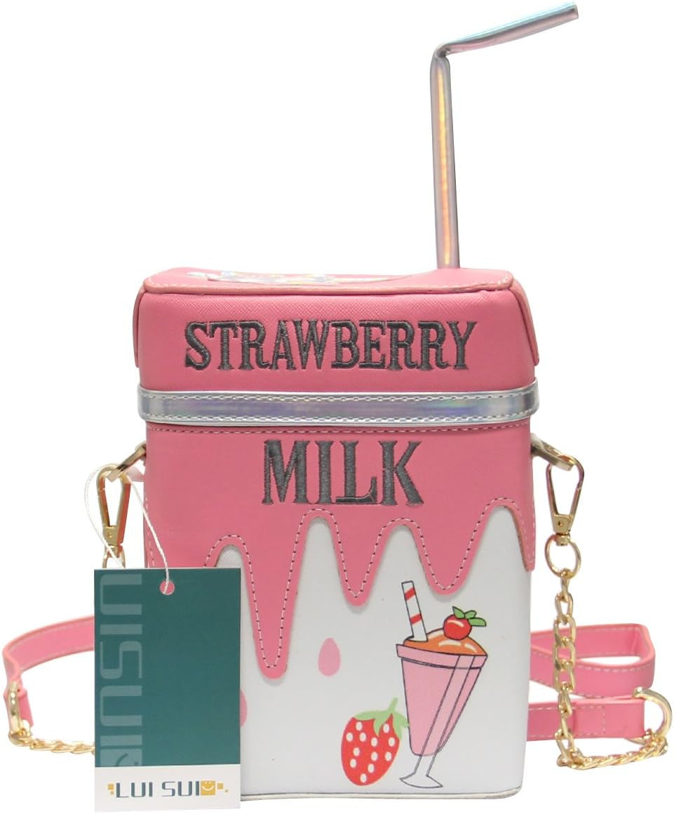 Cute Strawberry Milk Box Cross Body Purse Bag Cellphone Shoulder Bags Card Holder Wallet Purse