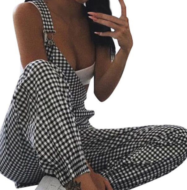 Plaid jumpsuit jumpsuit black pants