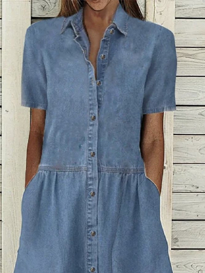 Women's European And American Lapel Casual Denim Dress