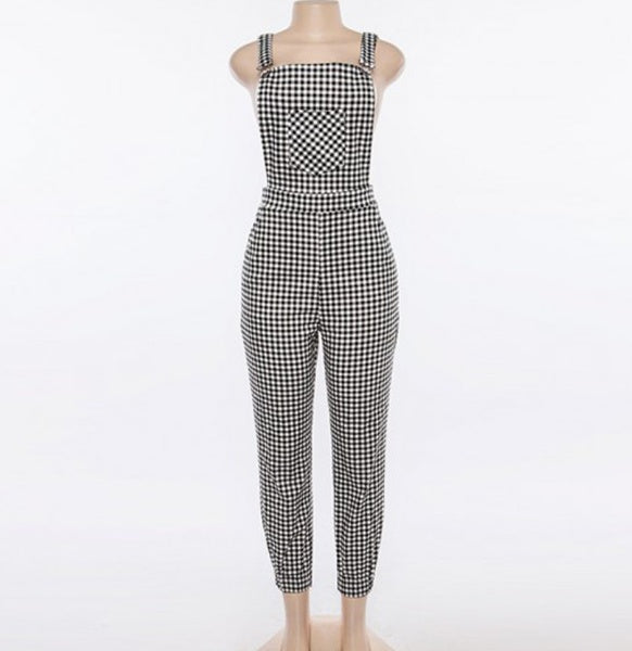 Plaid jumpsuit jumpsuit black pants