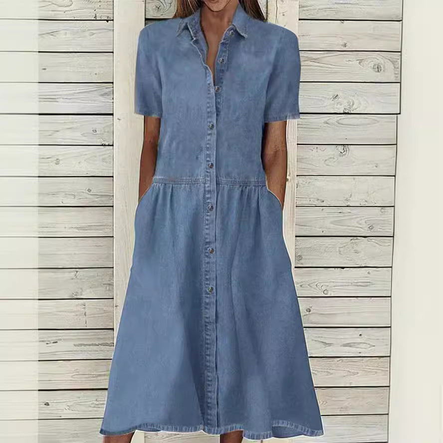 Women's European And American Lapel Casual Denim Dress