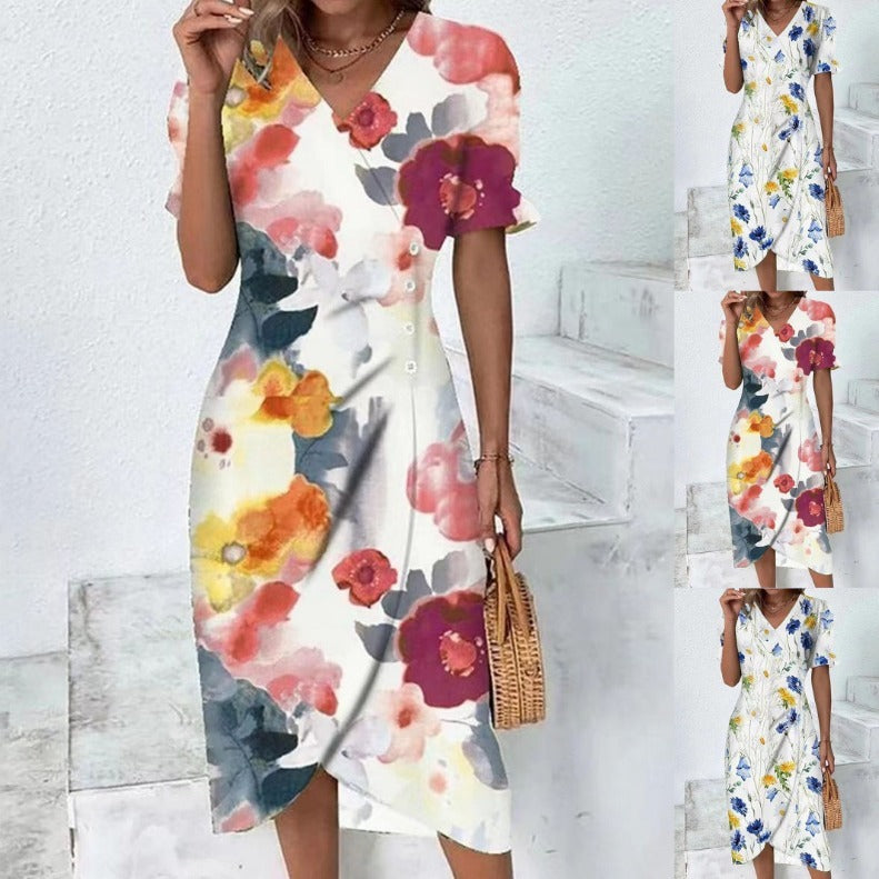 Women's V-neck Floral Print Dress