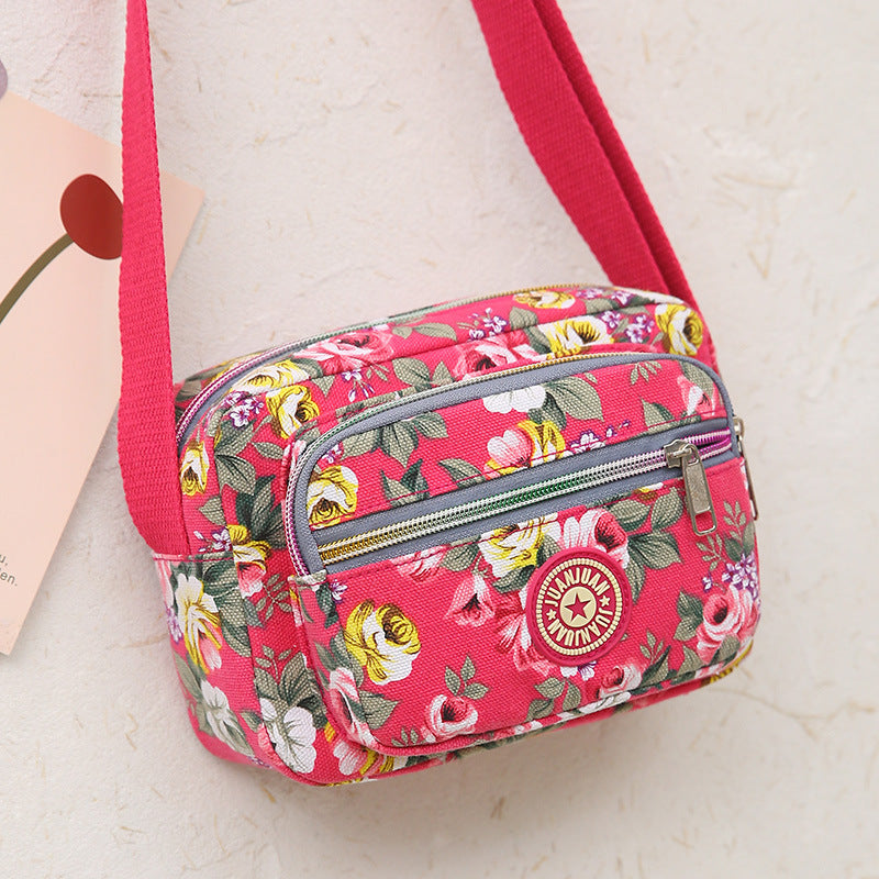 Multi Layered Floral Canvas Crossbody Women's Bag