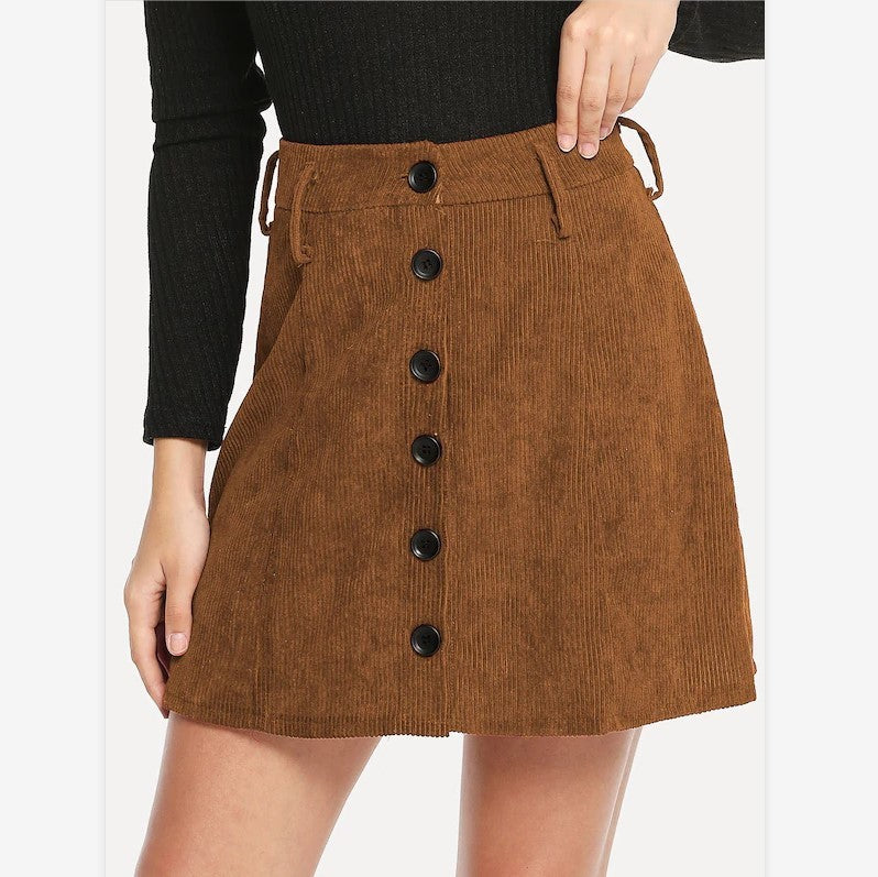 Women's Fashion Solid Color Corduroy Skirt