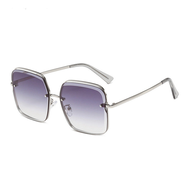 Rimless cut square sunglasses for women