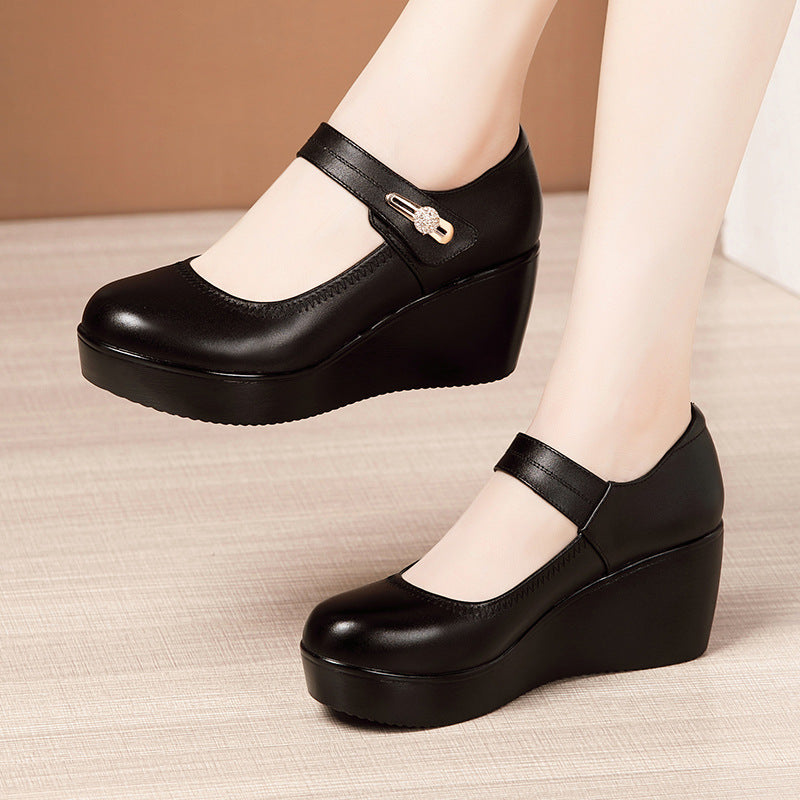 Platform Large And Small Size Mid Heel Mom Shoes