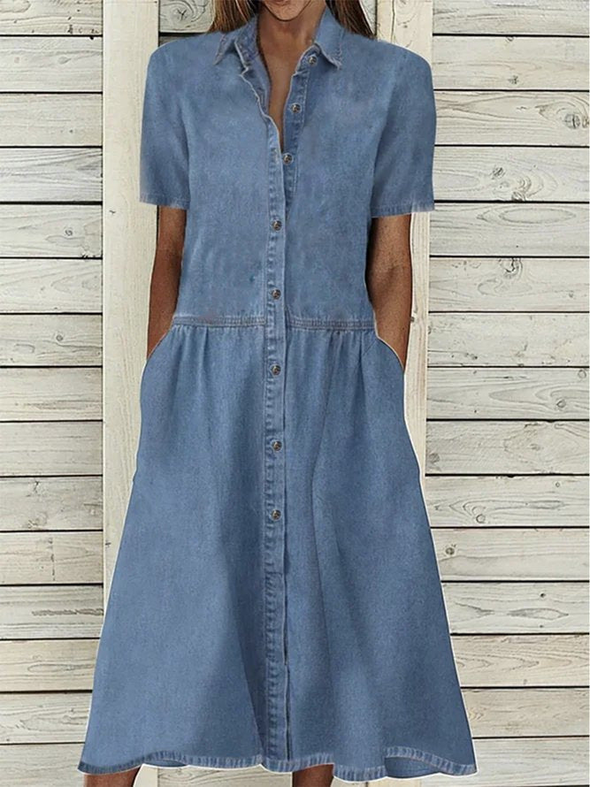 Women's European And American Lapel Casual Denim Dress