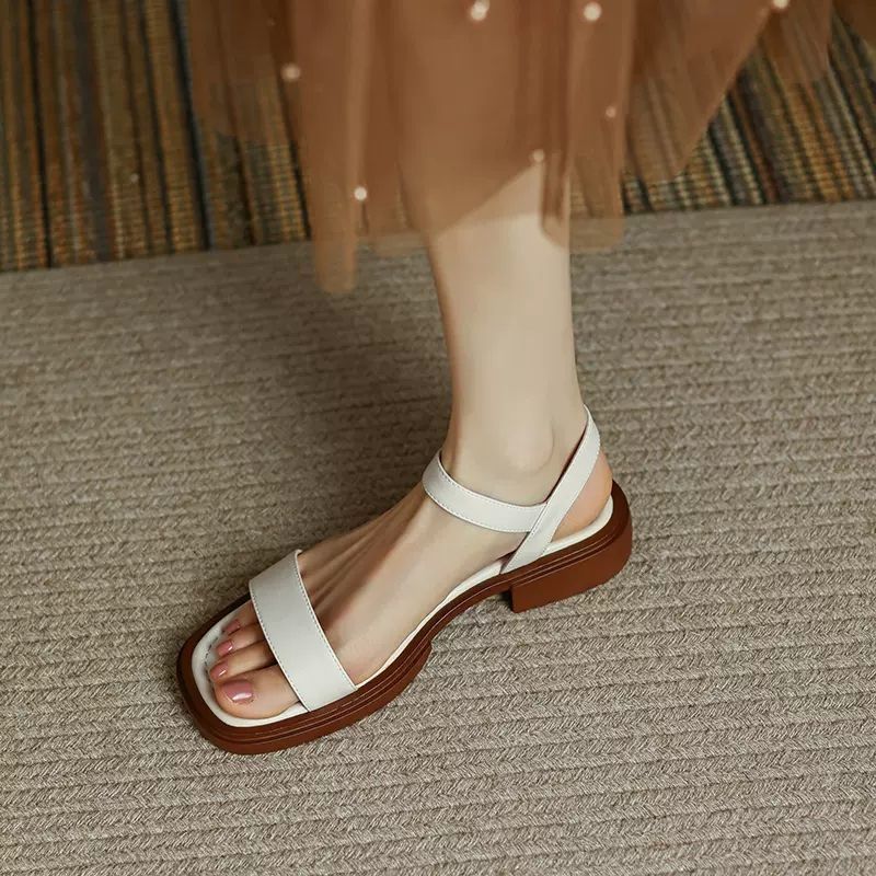 Women's Summer Flat Soft Sole Leather French Retro Platform Sandals