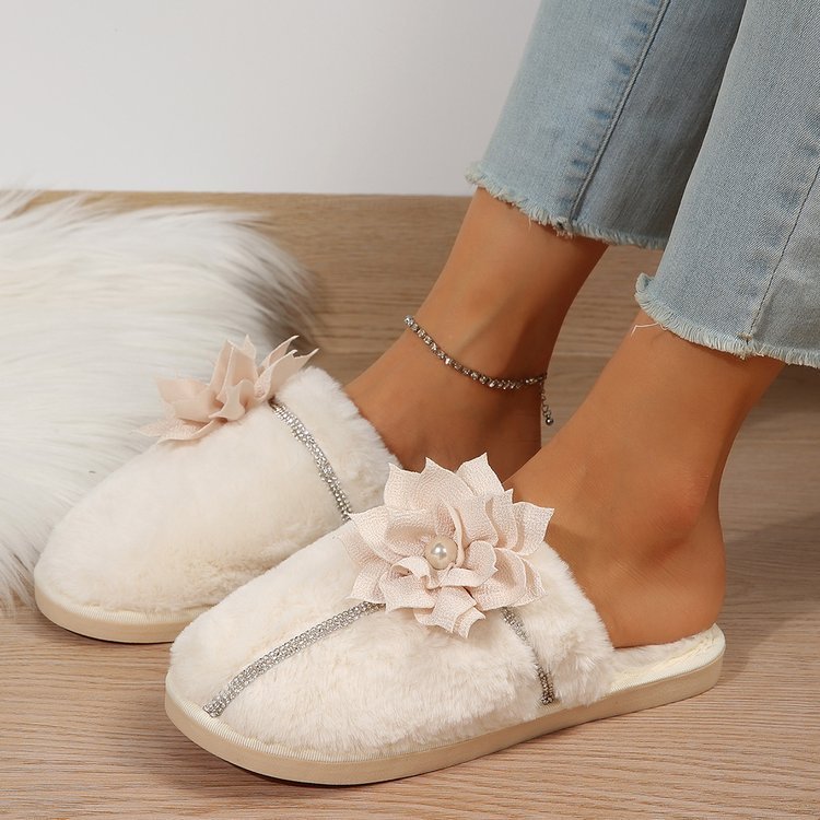 Women's Bag Head Warm Flower Cotton Slippers