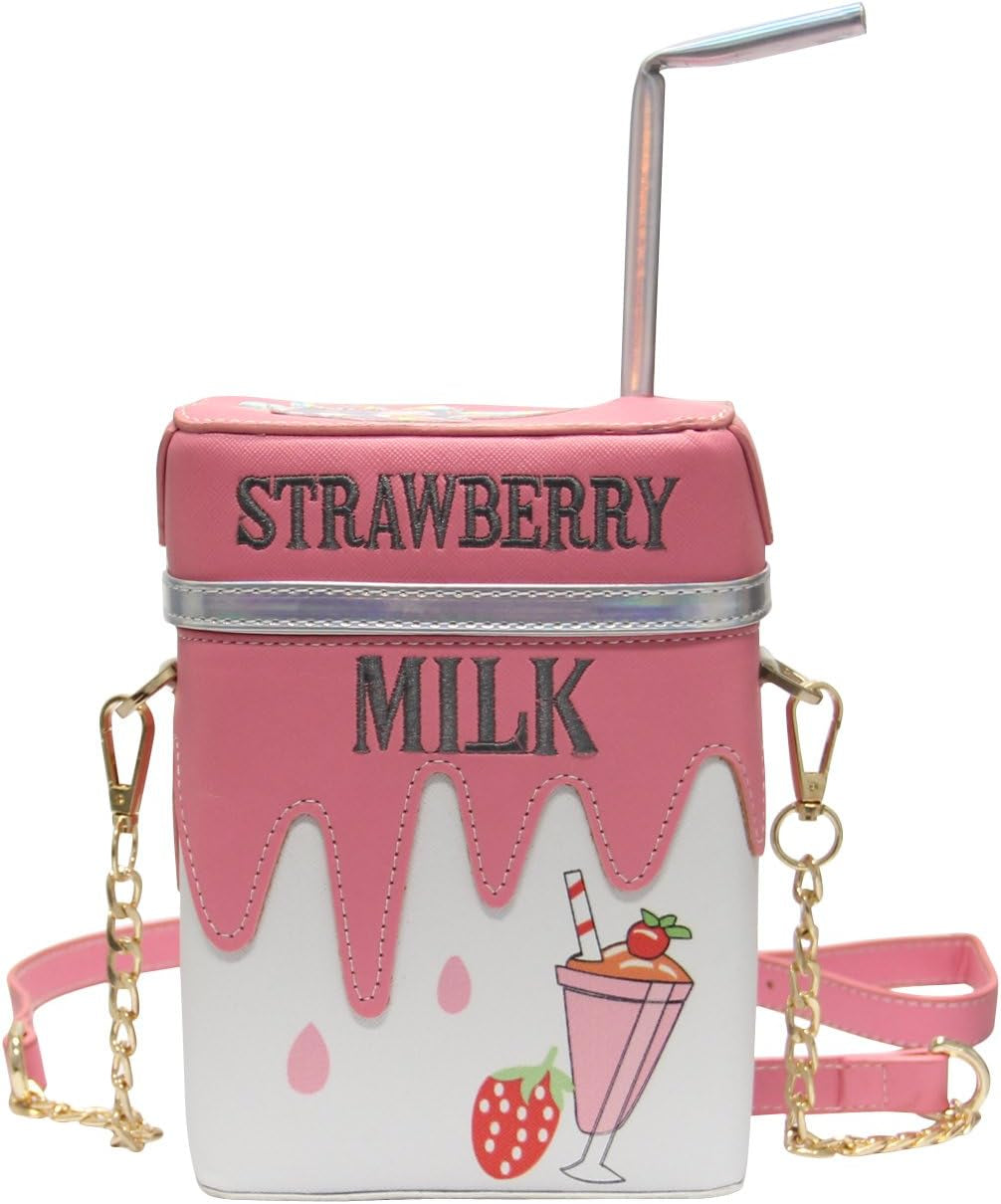 Cute Strawberry Milk Box Cross Body Purse Bag Cellphone Shoulder Bags Card Holder Wallet Purse