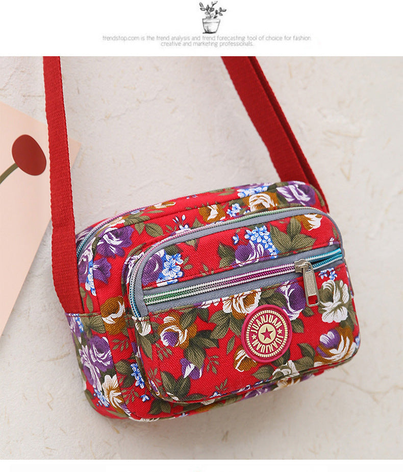 Multi Layered Floral Canvas Crossbody Women's Bag