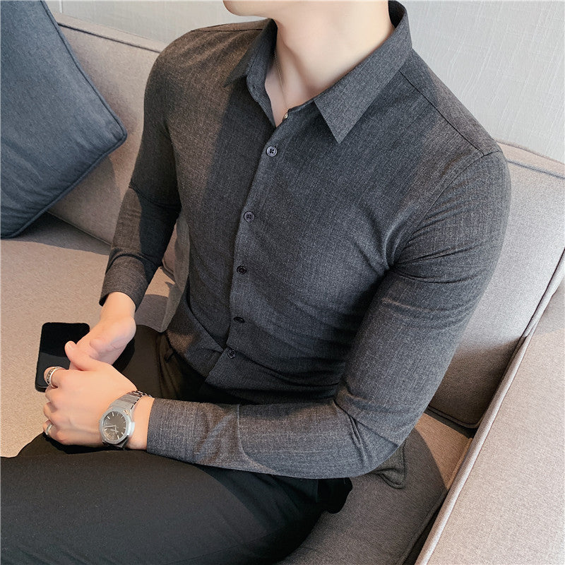 Spring New Men's Korean Version Of Solid Color Business Casual Shirts