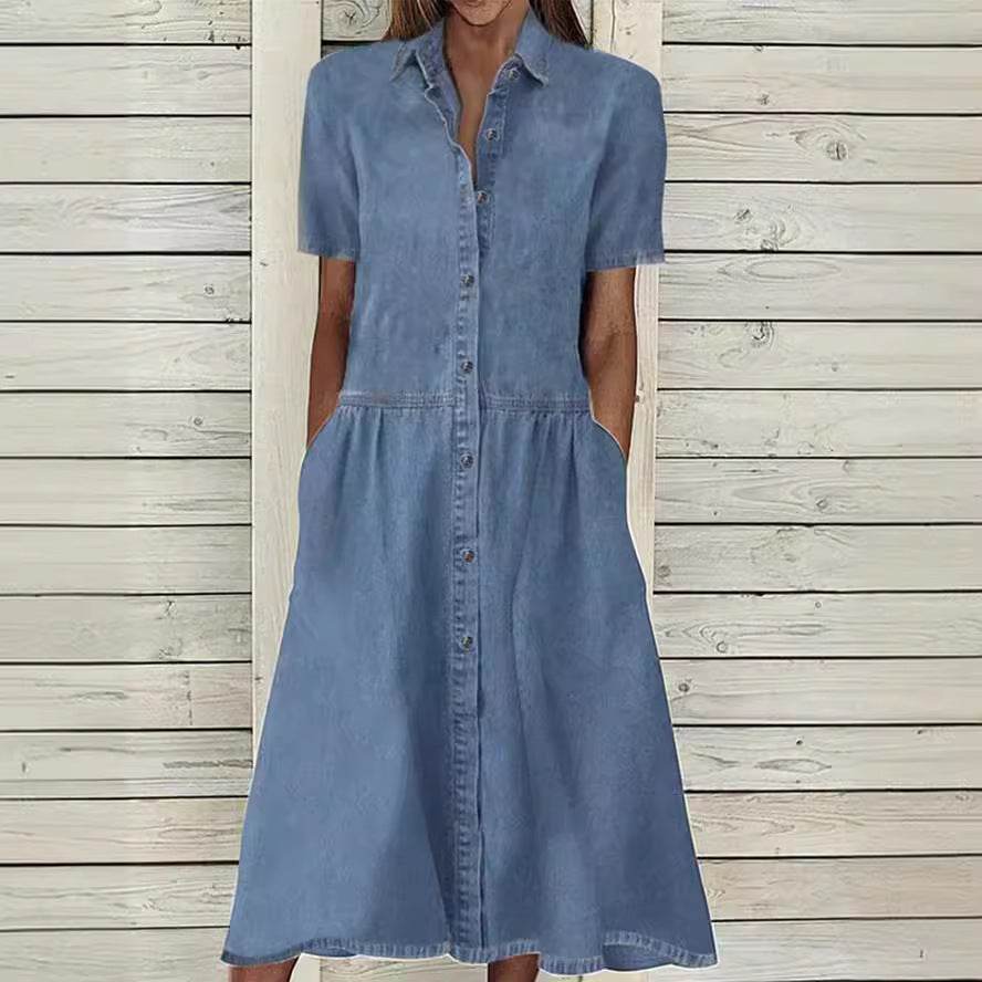 Women's European And American Lapel Casual Denim Dress