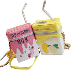 Cute Strawberry Milk Box Cross Body Purse Bag Cellphone Shoulder Bags Card Holder Wallet Purse