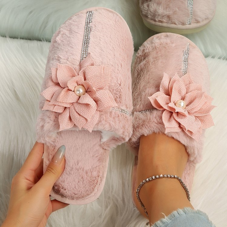 Women's Bag Head Warm Flower Cotton Slippers