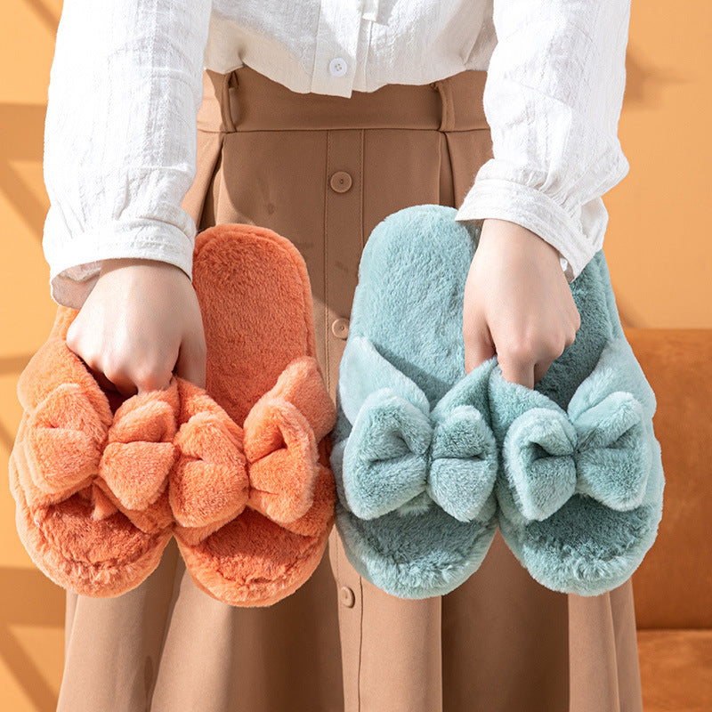 Bowknot Plush Slippers Plush Cotton Slippers