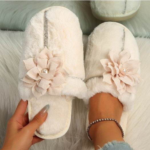 Women's Bag Head Warm Flower Cotton Slippers