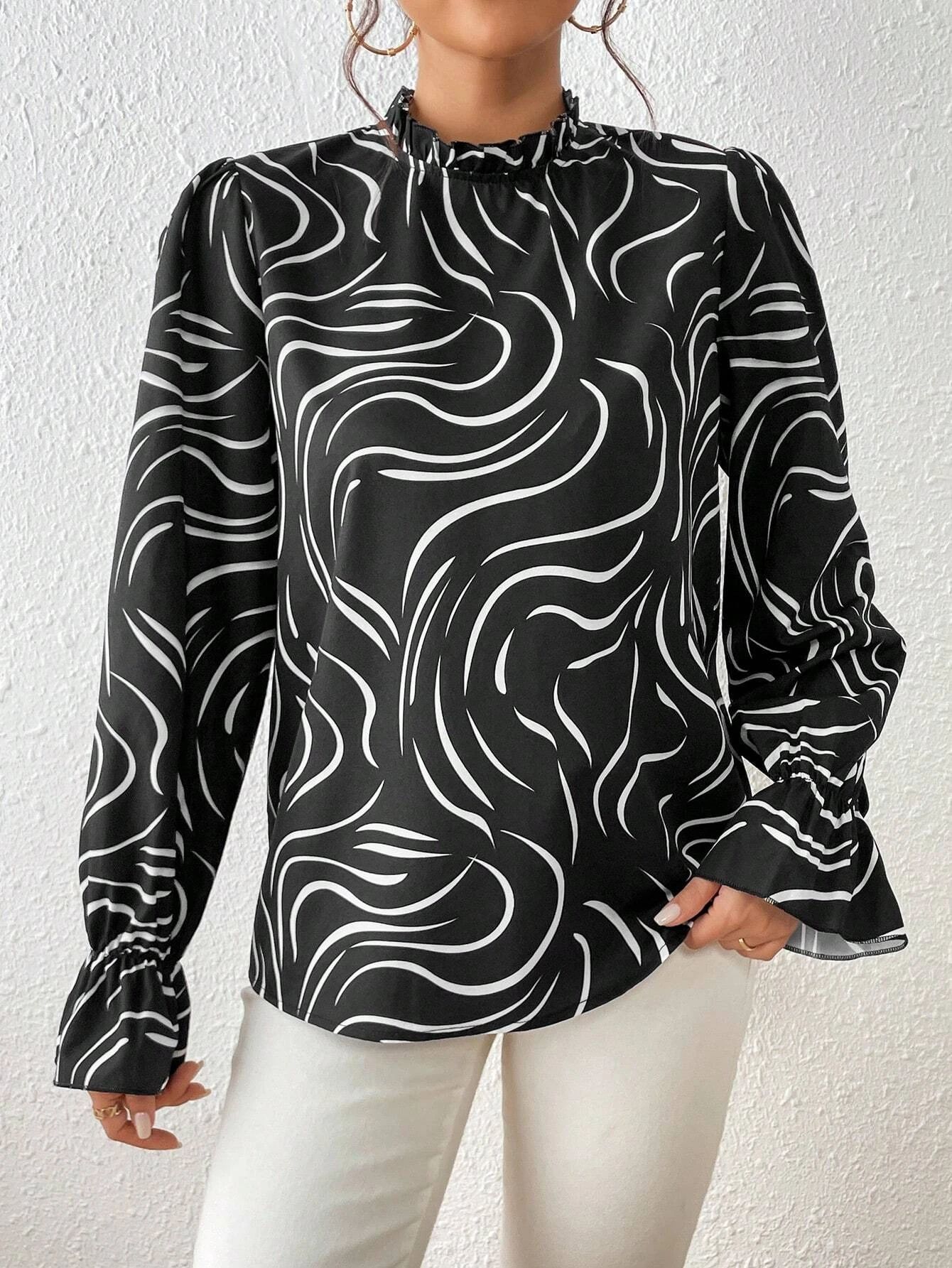 Women's Water Ripple Printed Long-sleeved Top