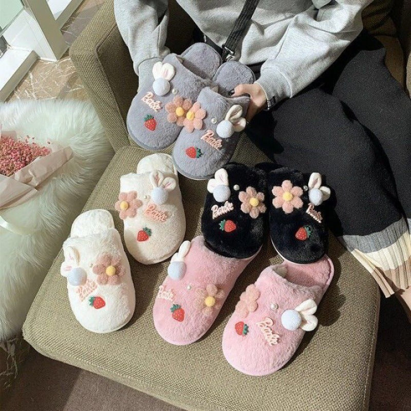 Winter Cute Bag Heel Non-slip Plush Cotton Slippers Women