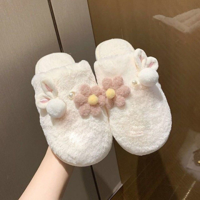 Winter Cute Bag Heel Non-slip Plush Cotton Slippers Women