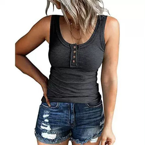 Women's Fashion Vest Summer Casual Camisole Slim Fit Henley