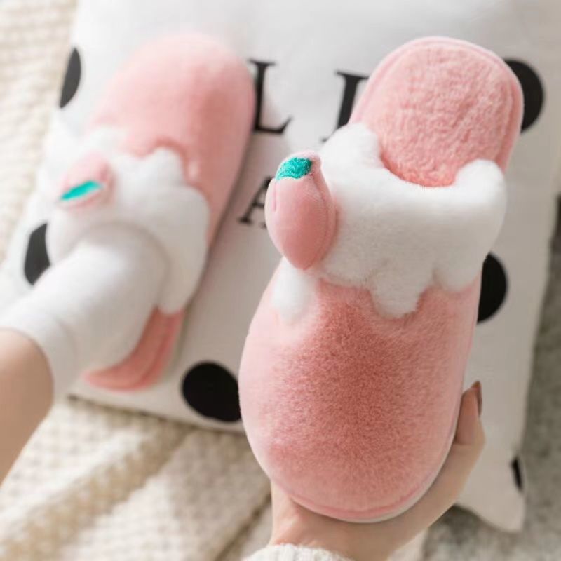 Winter Cute Bag Heel Non-slip Plush Cotton Slippers Women