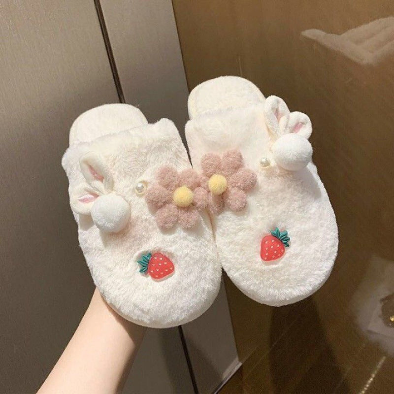 Winter Cute Bag Heel Non-slip Plush Cotton Slippers Women