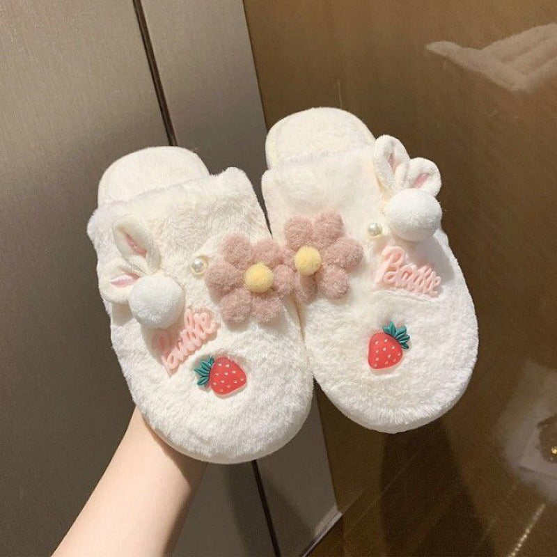 Winter Cute Bag Heel Non-slip Plush Cotton Slippers Women