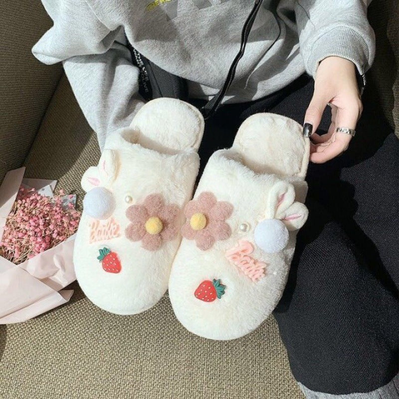 Winter Cute Bag Heel Non-slip Plush Cotton Slippers Women