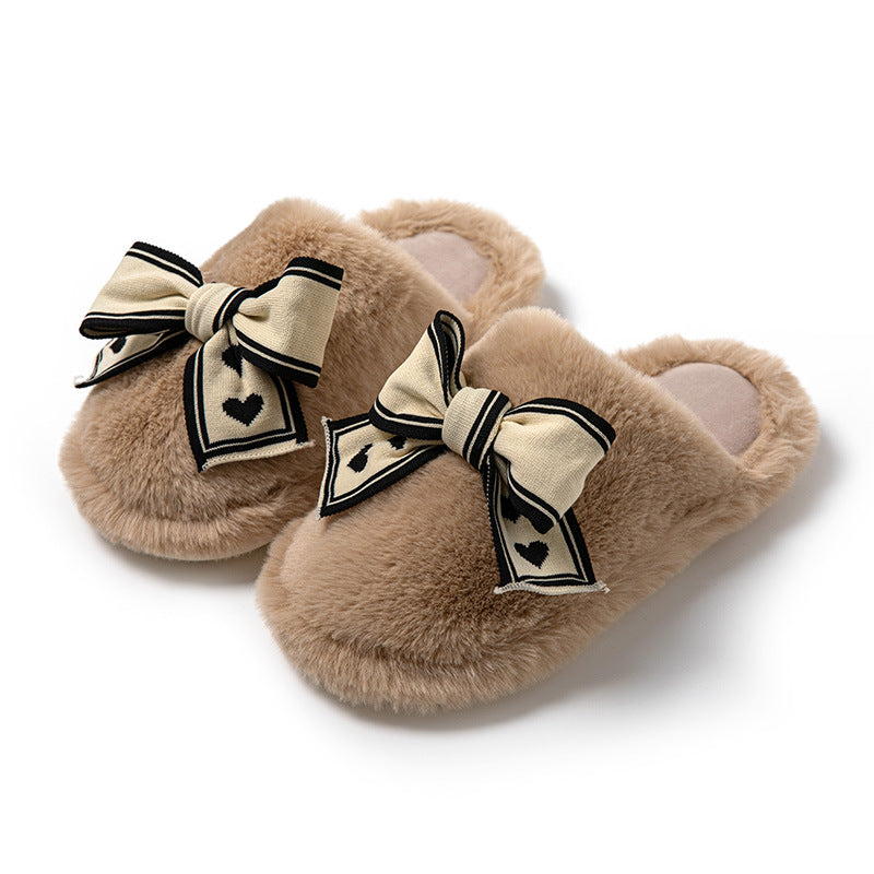 Bowknot Cotton Slippers Home Plush Slippers