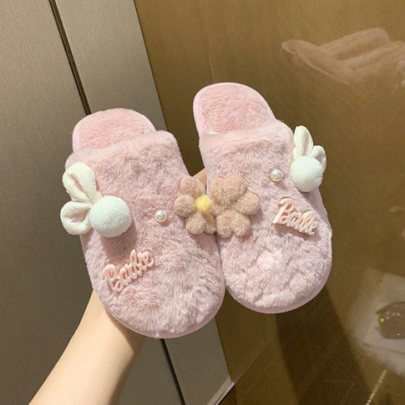 Winter Cute Bag Heel Non-slip Plush Cotton Slippers Women