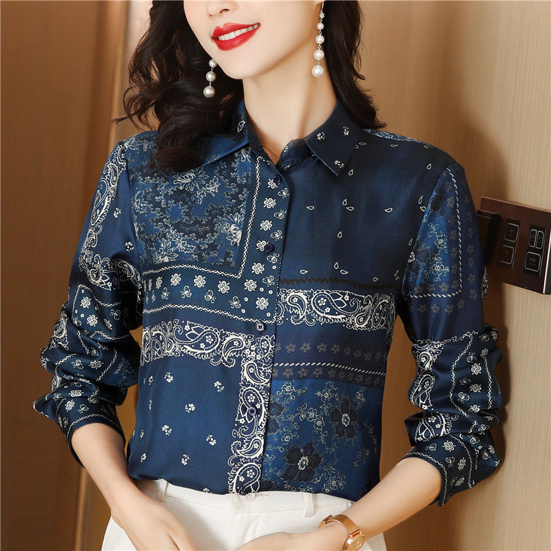 Printed Stitching Pattern Design Contrast Color Twill Shirt