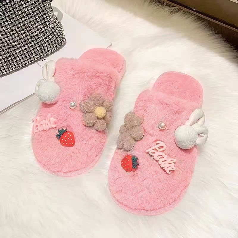 Winter Cute Bag Heel Non-slip Plush Cotton Slippers Women