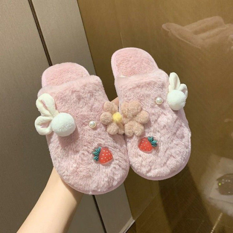 Winter Cute Bag Heel Non-slip Plush Cotton Slippers Women