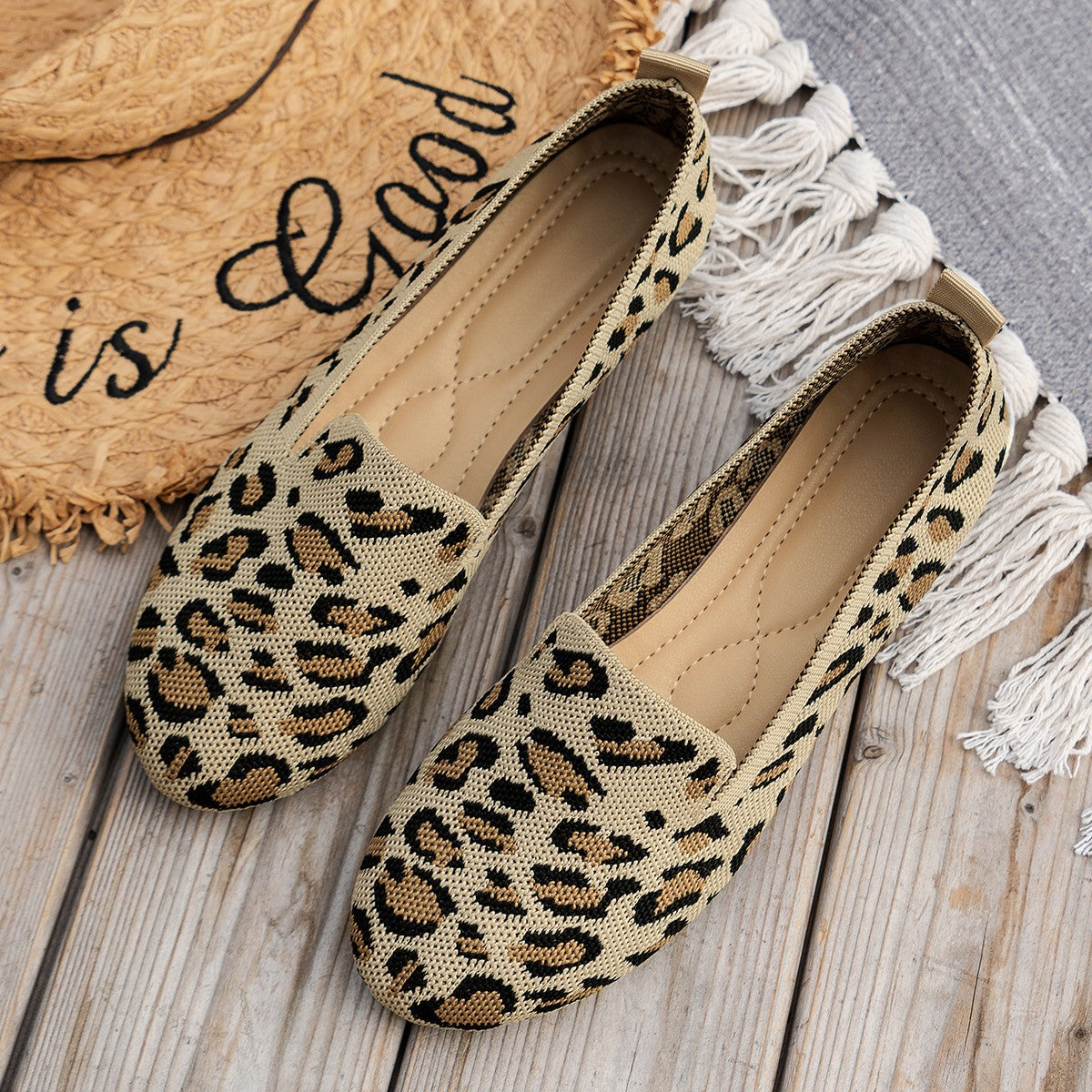 Slip-on Leopard Print Round Toe Flat Bottom Work Shoes