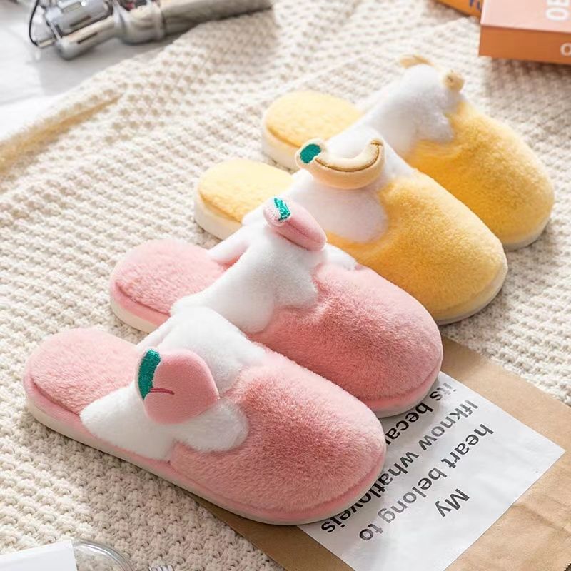 Winter Cute Bag Heel Non-slip Plush Cotton Slippers Women