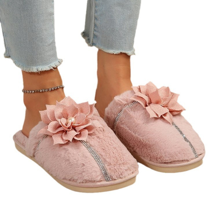 Women's Bag Head Warm Flower Cotton Slippers