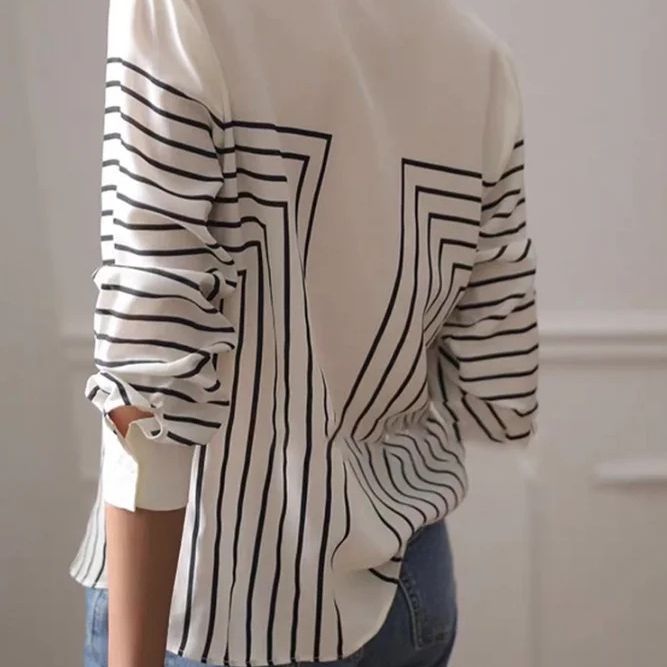 Autumn Striped Shirt Women's Long Sleeve Loose Silk Top