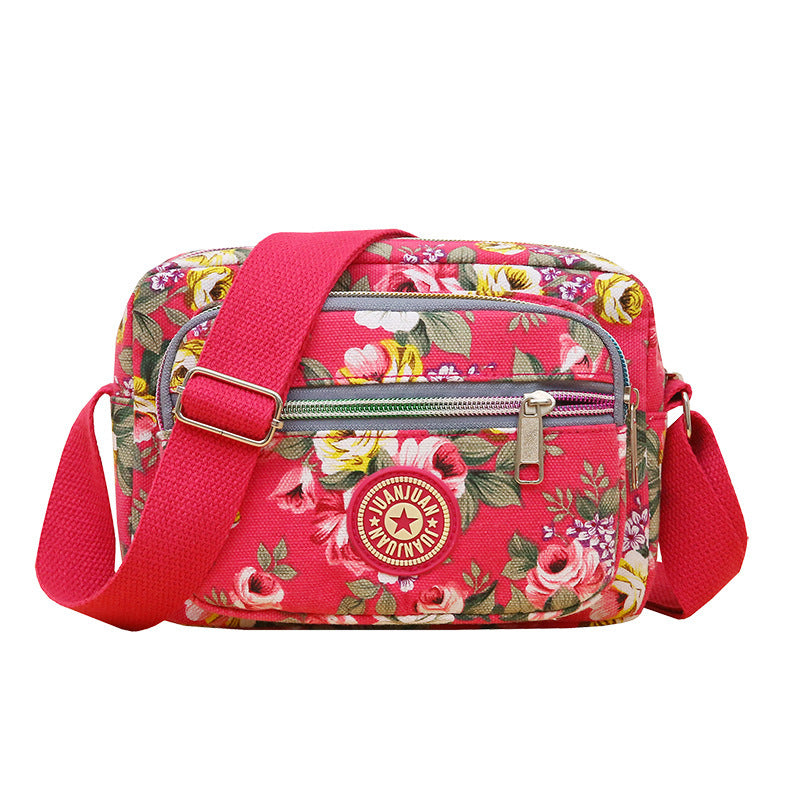 Multi Layered Floral Canvas Crossbody Women's Bag