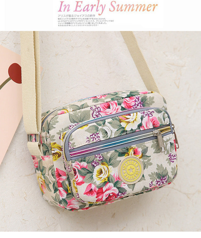 Multi Layered Floral Canvas Crossbody Women's Bag