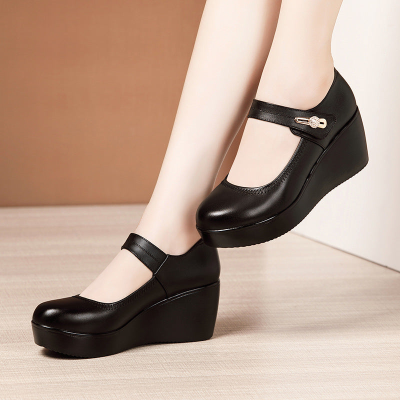 Platform Large And Small Size Mid Heel Mom Shoes