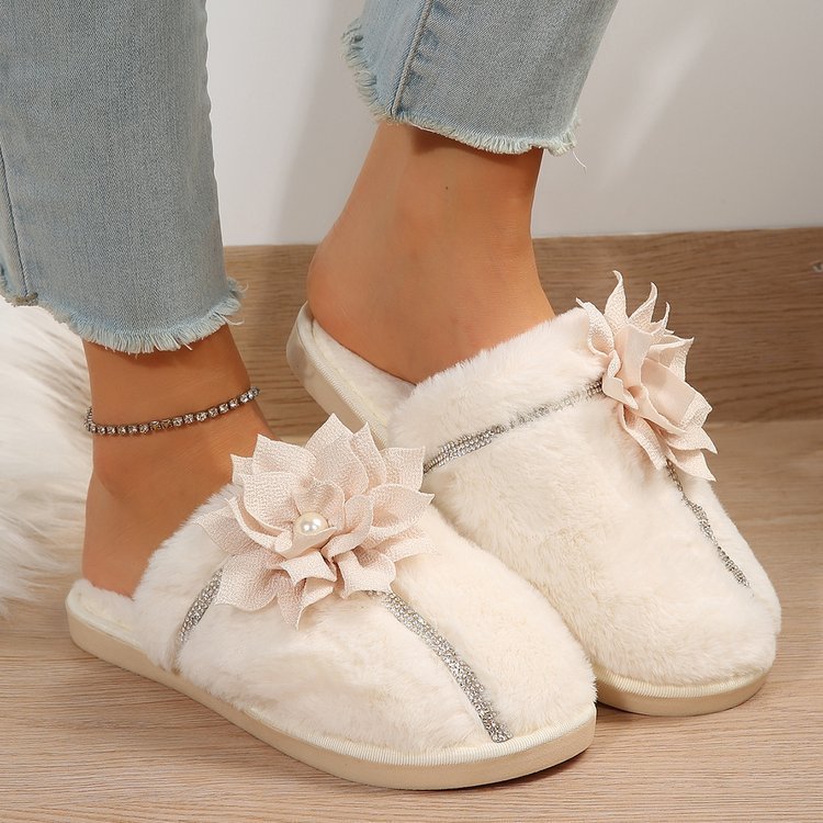 Women's Bag Head Warm Flower Cotton Slippers