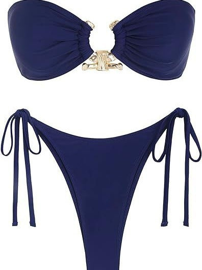 Tube Top Bikini Metal Buckle Swimsuit Women