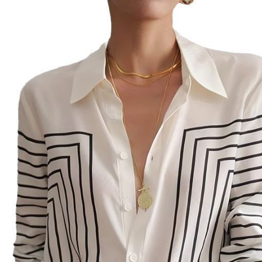 Autumn Striped Shirt Women's Long Sleeve Loose Silk Top