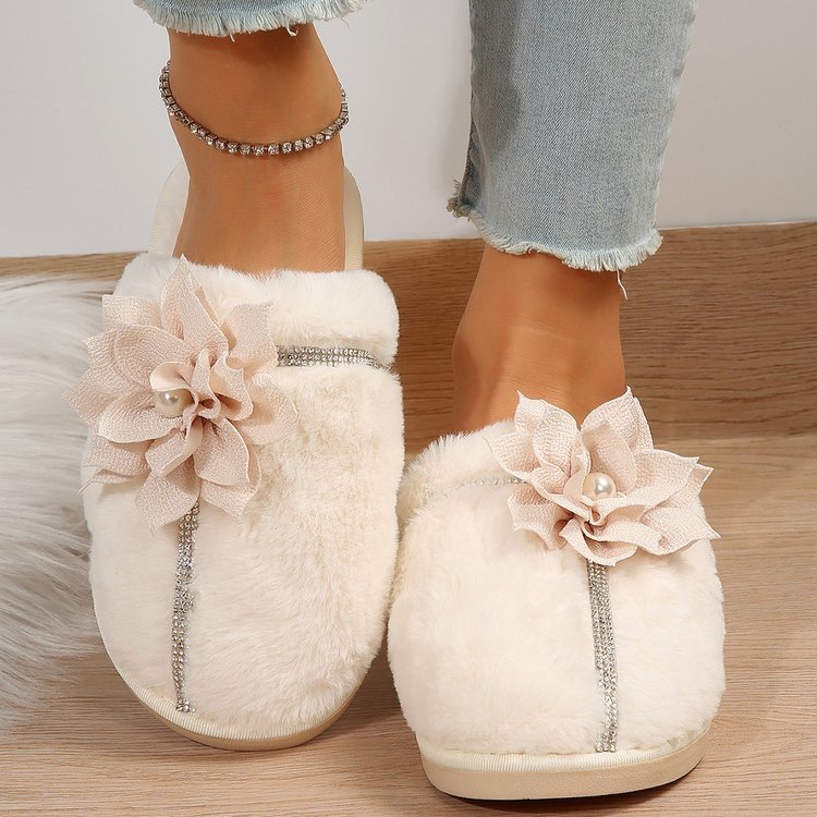 Women's Bag Head Warm Flower Cotton Slippers