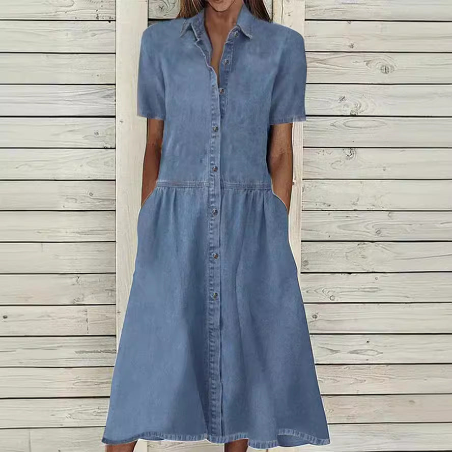 Women's European And American Lapel Casual Denim Dress