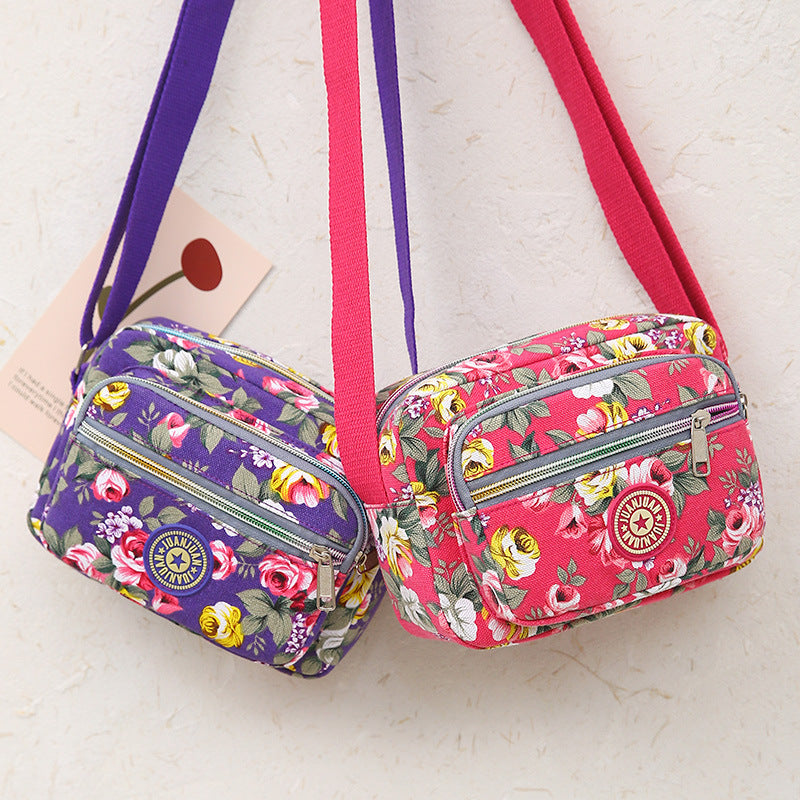 Multi Layered Floral Canvas Crossbody Women's Bag